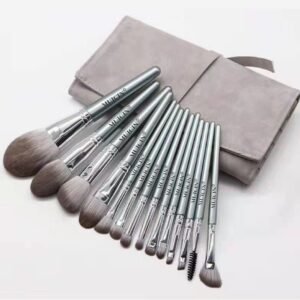 MUICIN Grey Leather Pouch Makeup Brush Set 14 PC